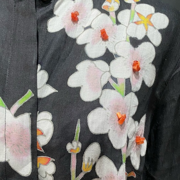 CITRON SANTA MONICA Cherry Blossom Asian Boxy Shirt Natural Accents Sz Large - Picture 9 of 12
